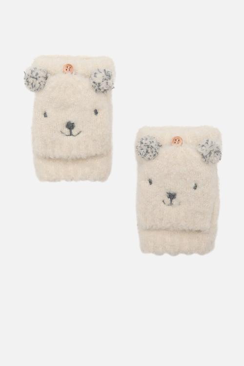 Bear knitted gloves - ecru