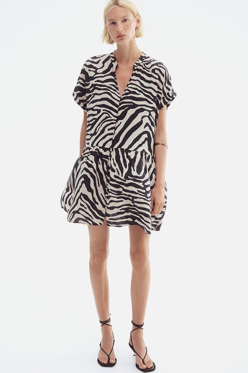Crinkled tunic dress - cream/zebra print