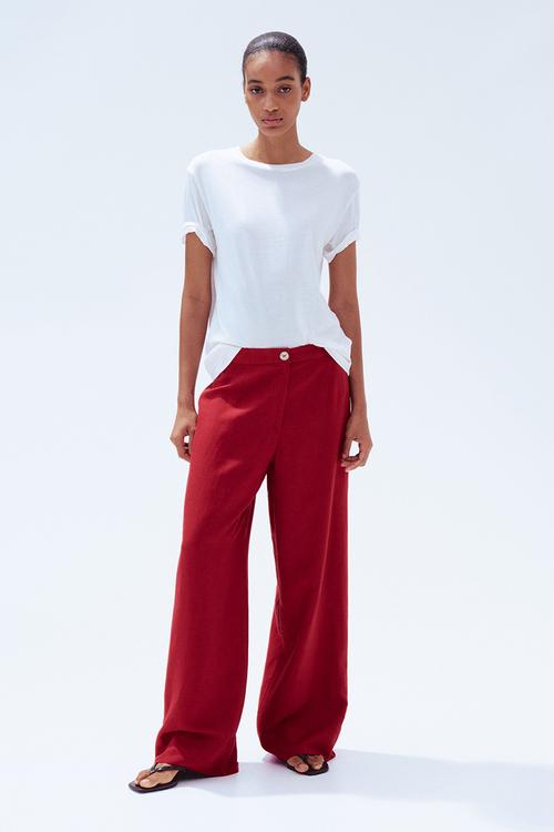 Linen-blend trousers - red