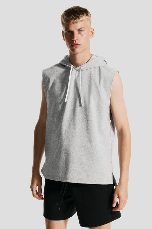 Regular fit sleeveless sports hoodie with drymove™ - grey marl