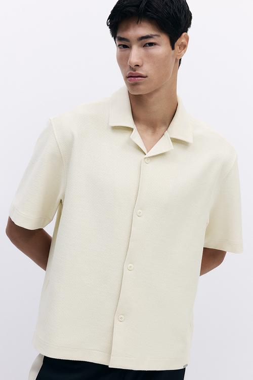 Loose fit brushed resort shirt - light beige