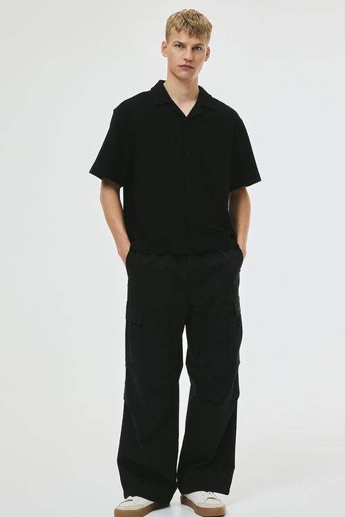 Loose fit brushed resort shirt - black