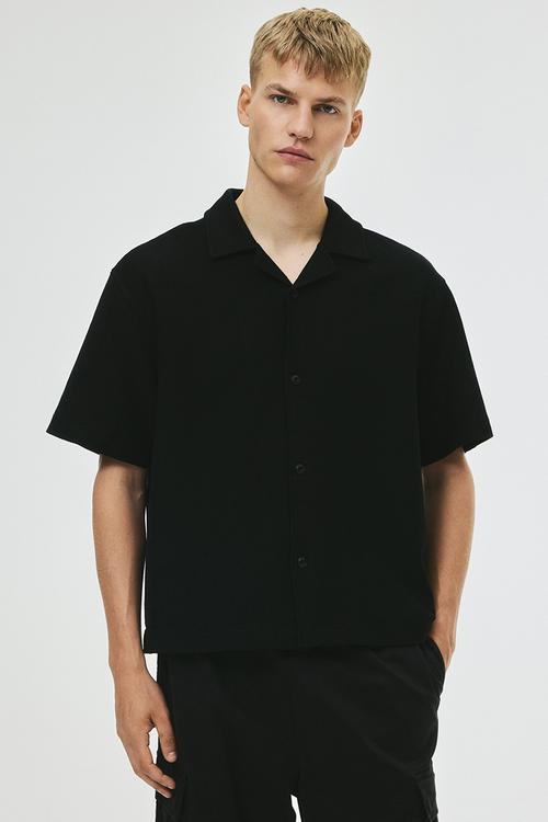 Loose fit brushed resort shirt - black
