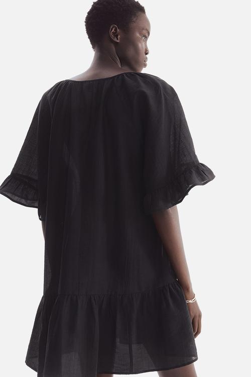 Tie-detail tunic dress - black