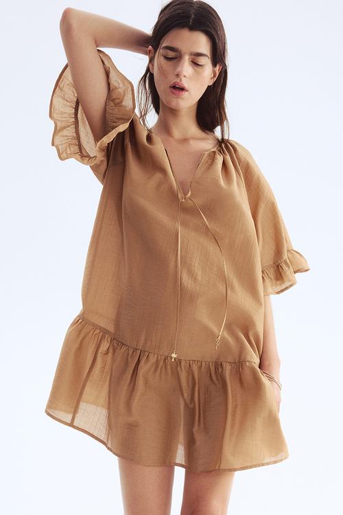 Tie-detail tunic dress - dark beige