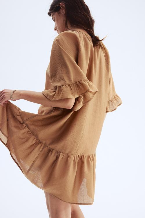 Tie-detail tunic dress - dark beige