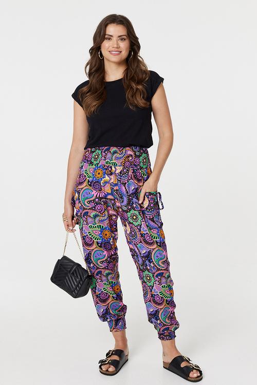 Smocked Waistband And Hem With Side Pockets And Tie Harem Pant - multi