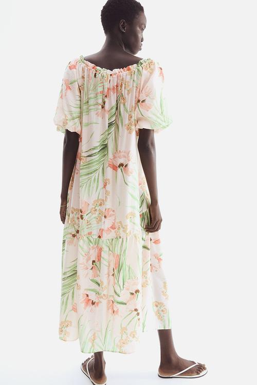 Drawstring-detail dress - light pink floral