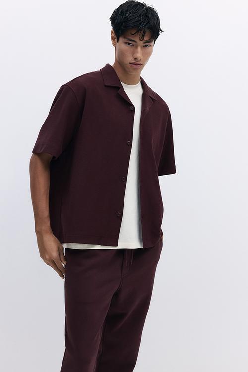 Loose fit brushed resort shirt - plum purple