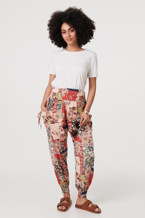 Smocked Waistand Hem Pocket Harem Pant - Multi 