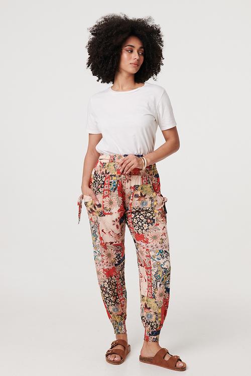Smocked Waistand Hem Pocket Harem Pant - Multi 