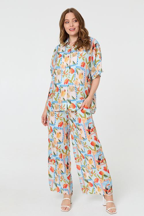 Oversized Blouse And Wide Leg Drawcord Palazzo Pant Set - Multi