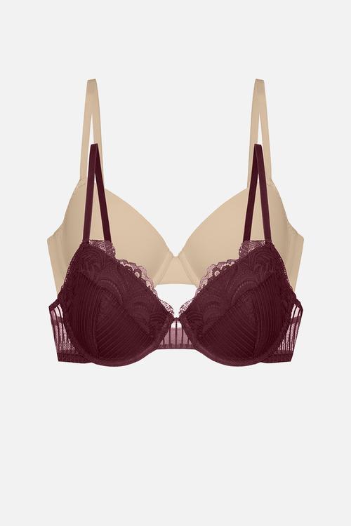 Emersyn 2 pack demi bras - red & beige