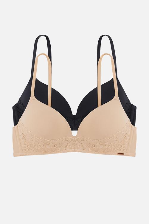 Fili/lace 2 pack light padded soft bra - beige & black