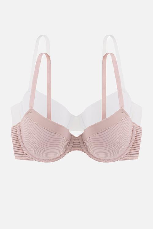 Louise 2 pack light padded demi - pink & ivory