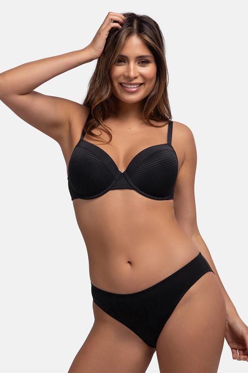 Light padded demi 2 pack bra - black & beige
