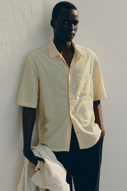 Regular fit short-sleeved shirt - yellow gingham check