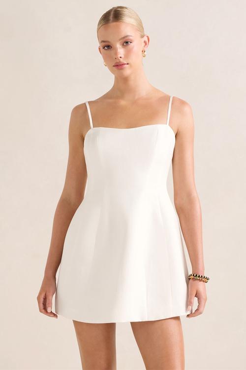 Maura Structured Linen Mini Dress - Porcelain