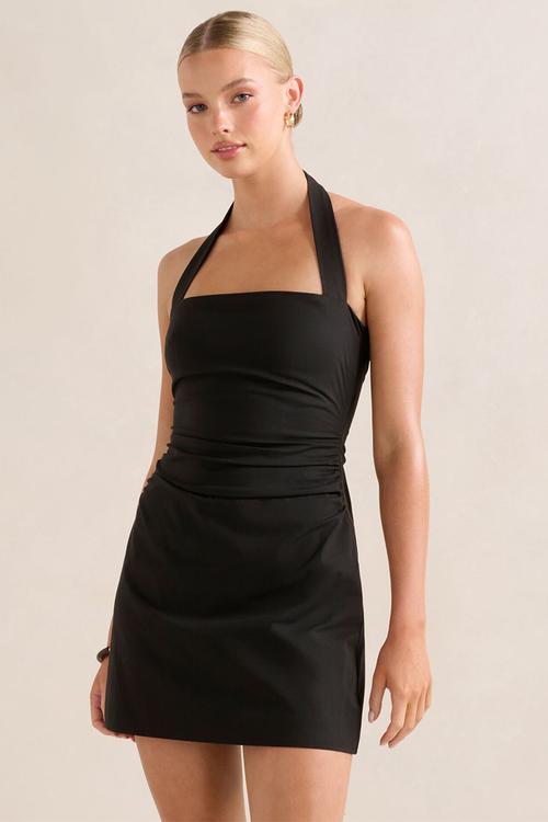 Imogen Stretch Cotton Halter Mini Dress - Black