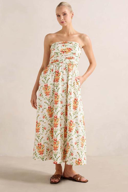 Matisse Ruched Strapless Cotton Midi Dress