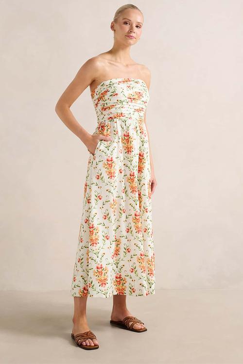 Matisse Ruched Strapless Cotton Midi Dress