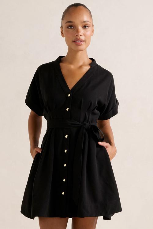 Brydie Belted Mini Dress - Black