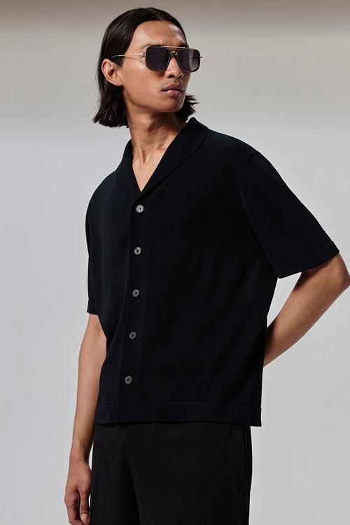 Regular fit fine-knit shirt - black