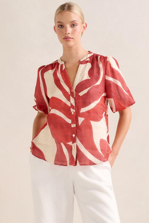 Bianca Puff Sleeve Blouse in Nusa Leaf