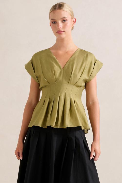 Vanessa V Neck Top - Green Olive