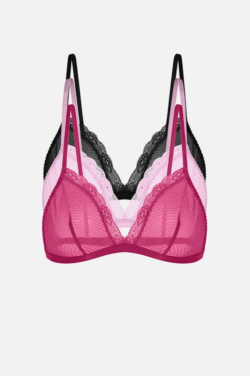 Misha-3 pack bralette - pink & black