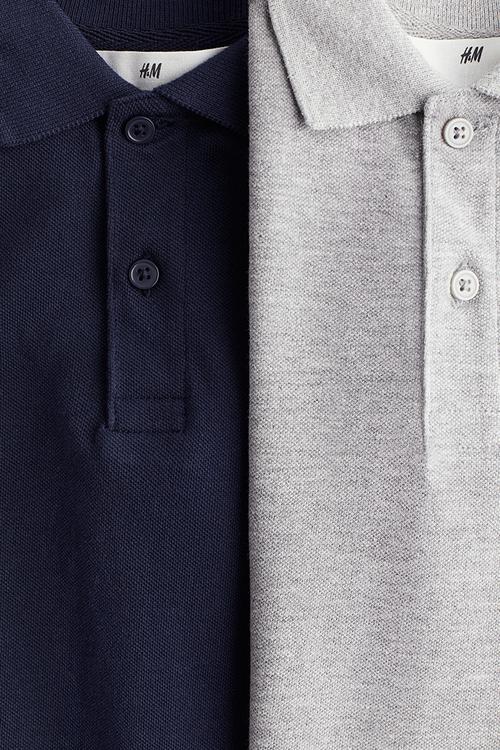 2-Pack piqué polo shirts - light grey & navy blue