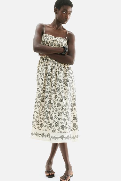 Smock-topped dress - cream & black floral 