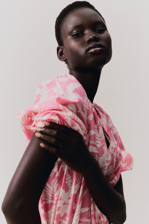 Balloon-sleeved blouse - pink patterned