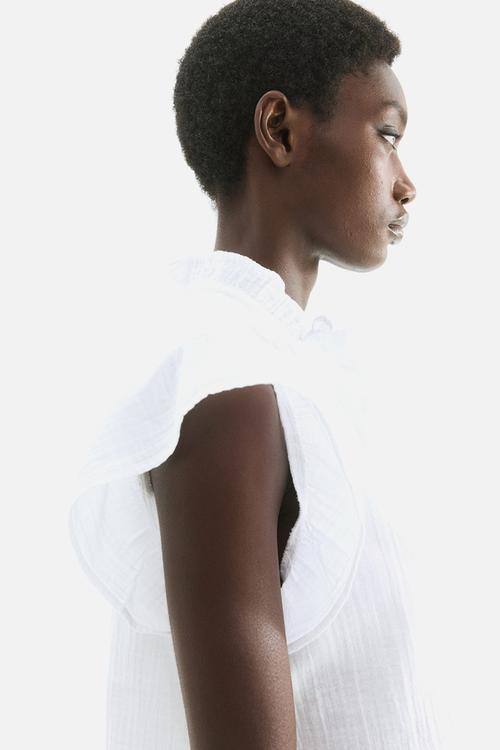 Flutter-sleeved muslin blouse - white