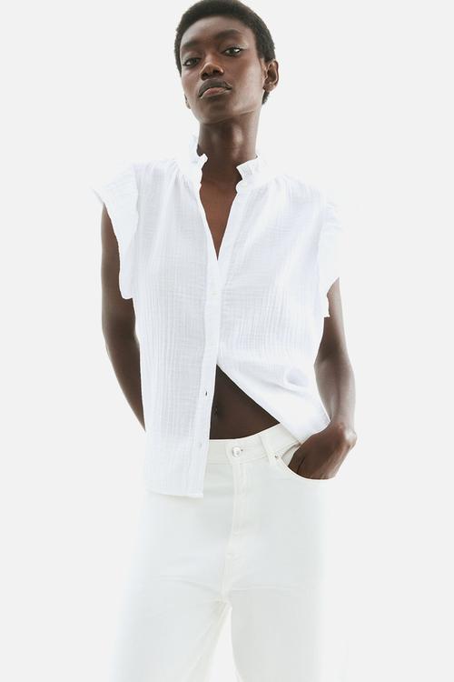 Flutter-sleeved muslin blouse - white