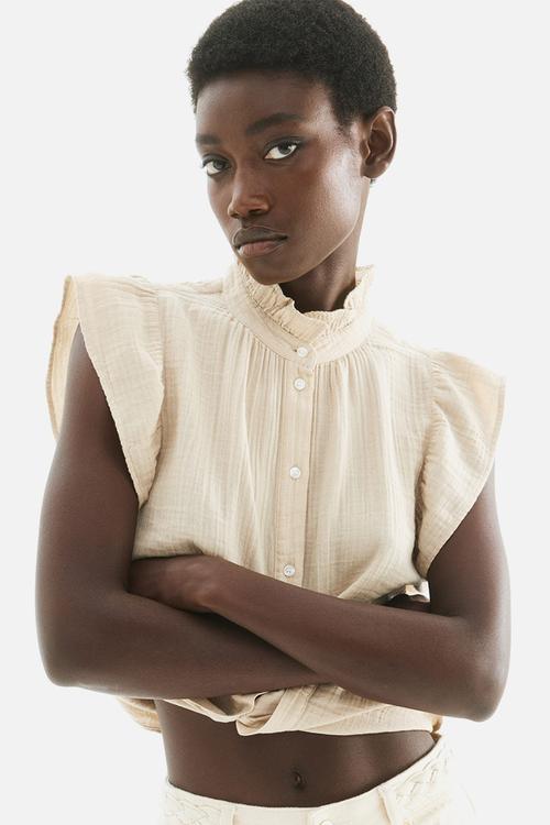 Flutter-sleeved muslin blouse - beige