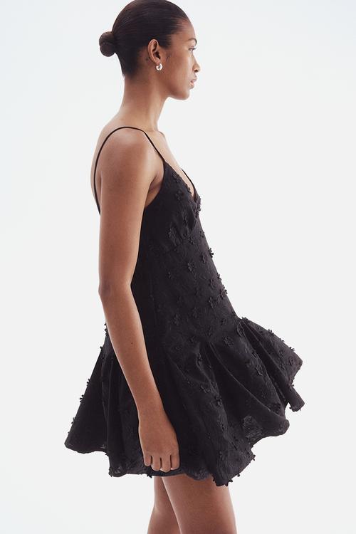 Appliquéd cotton dress - black