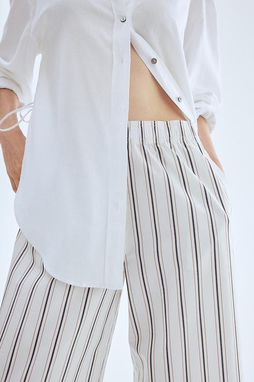 Ankle-length cotton trousers - white striped