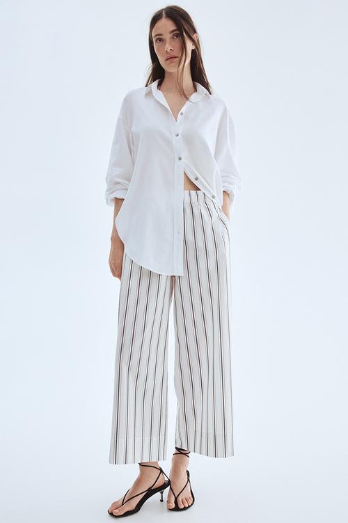 Ankle-length cotton trousers - white striped