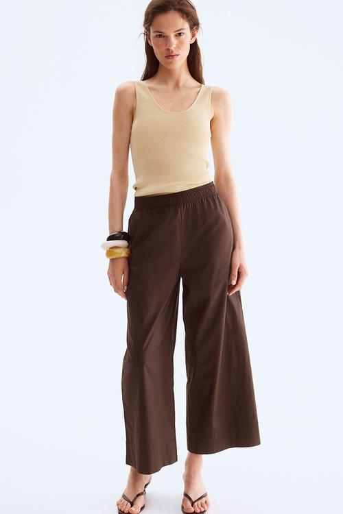 Ankle-length cotton trousers - dark brown 