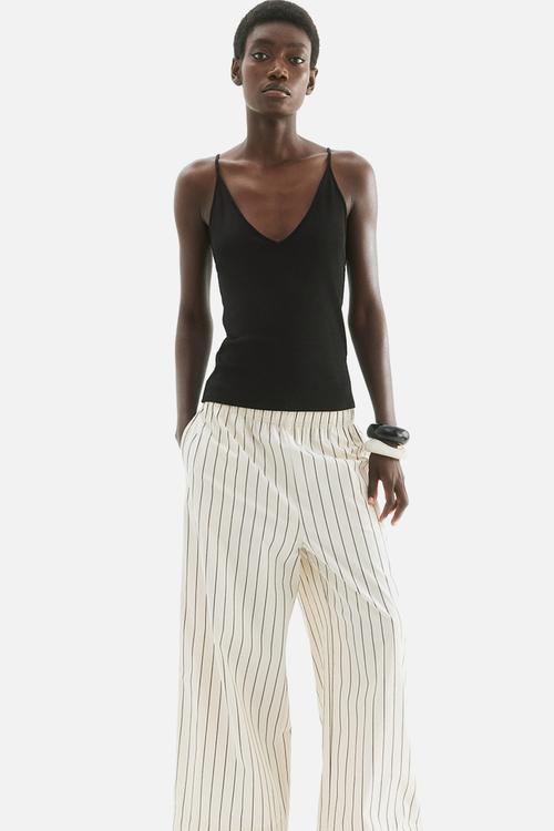 Ankle-length cotton trousers - light beige striped