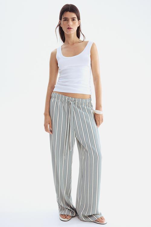 Drawstring twill trousers - light turquoise striped