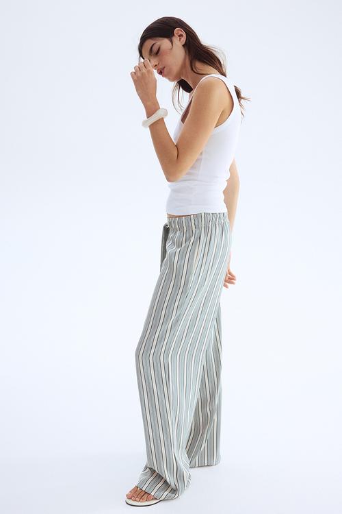 Drawstring twill trousers - light turquoise striped