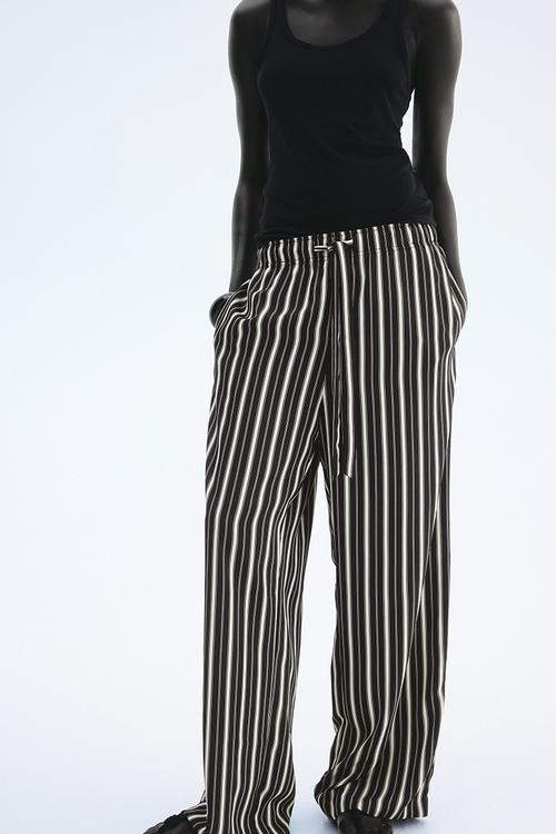 Drawstring twill trousers - black striped