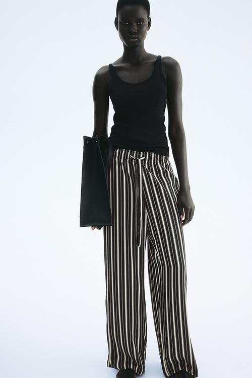 Drawstring twill trousers - black striped