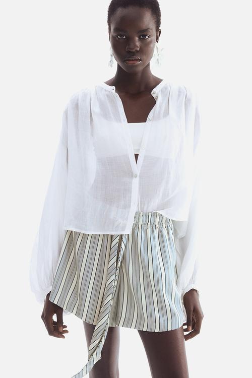 Twill drawstring shorts - light turquoise striped