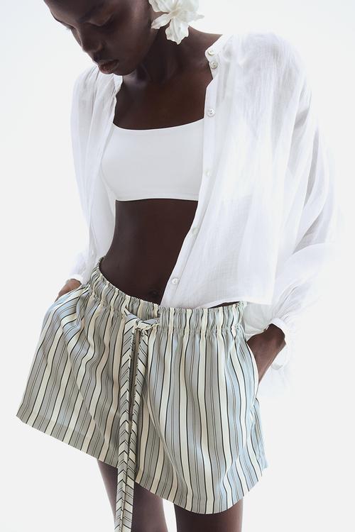 Twill drawstring shorts - light turquoise striped