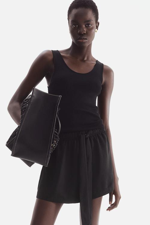 Twill drawstring shorts - black