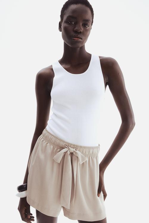 Twill drawstring shorts - beige