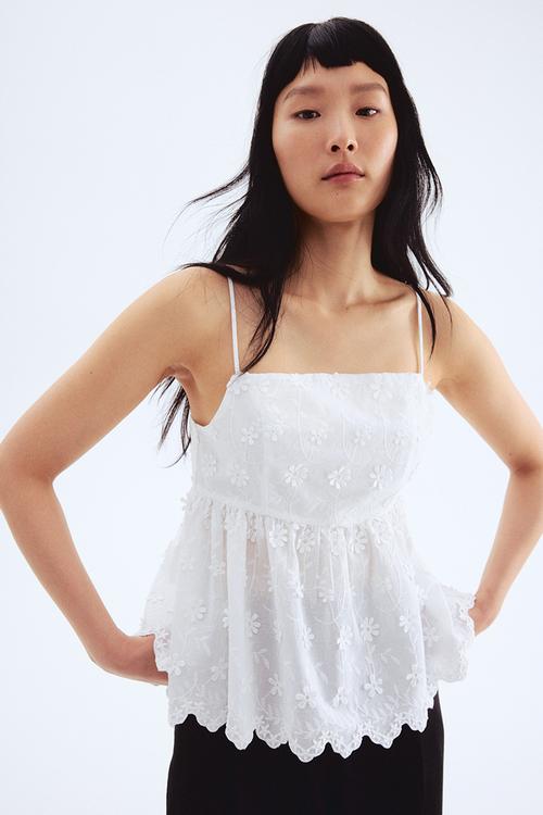 Appliquéd strappy top - white